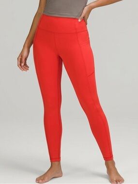 RISE Women’s High-Rise Performance Leggings with Pockets - Red - Small